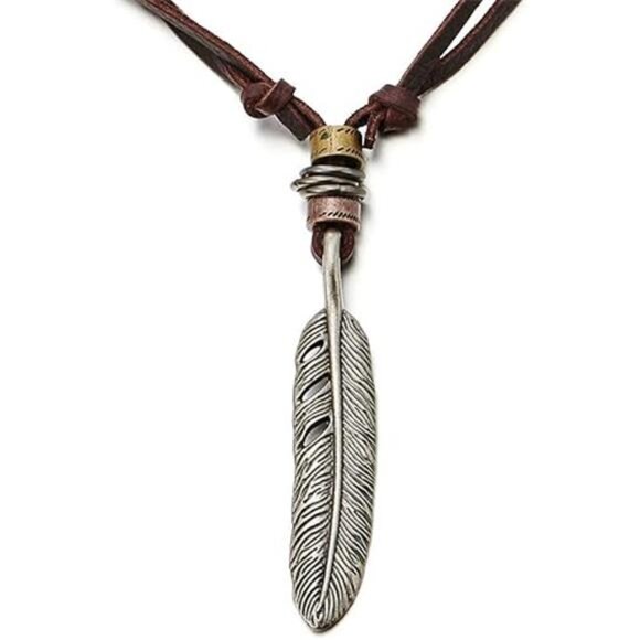 Retro Style Feather Pendant Unisex Necklace for Mens Womens with Adjustable - Picture 7 of 7